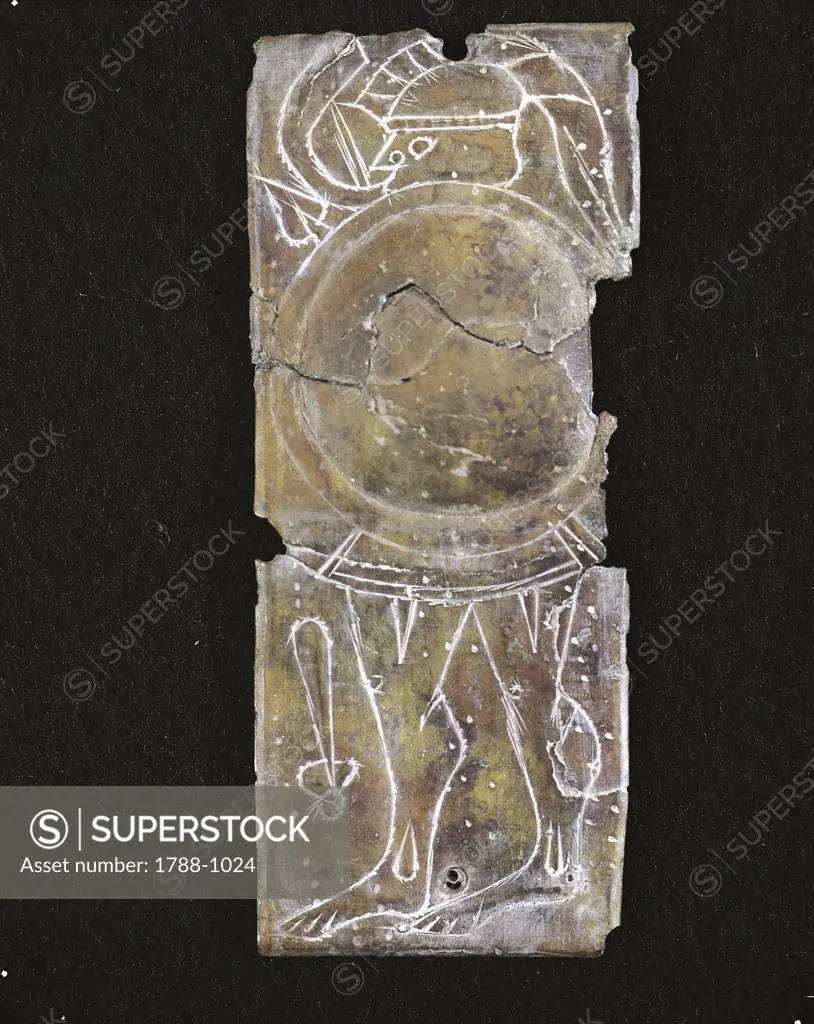 Prehistory - Italy - Iron Age - Votive plate  with warrior from the Sanctuary of Reithia (4th century b.C.)