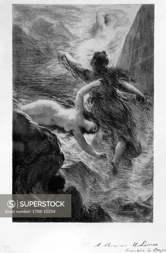 France, Paris, The daughters of the Rhine playing in the waters by Henri Fantin-Latour (1836-1904), litograph, 1876, inspired by The Ring of the Nibelung (Der Ring des Nibelingen, 1848-74), by Richard Wagner (1813-1883).