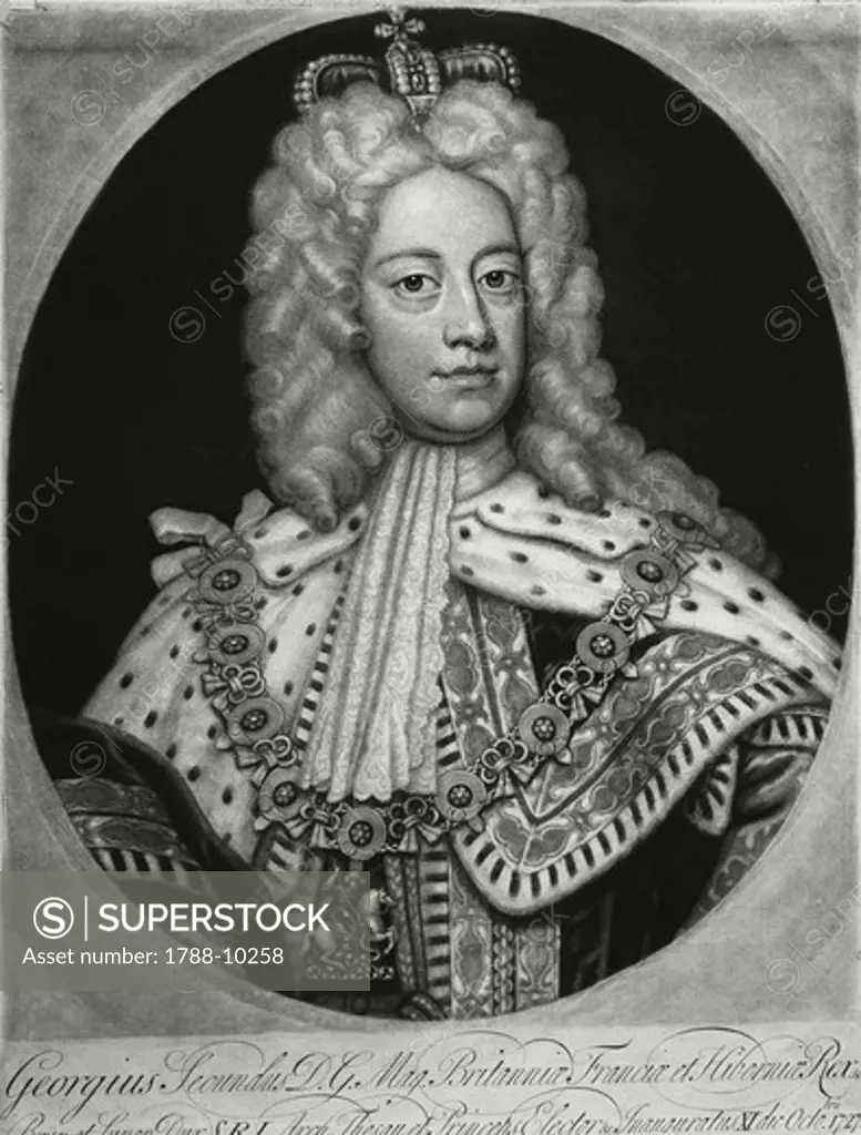 United Kingdom, Portrait of George II (1727 - 1760), King of Great Britain and Ireland, engraving