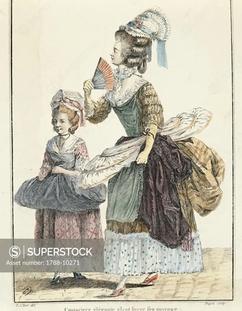 France, Paris, Fashionable clothes, print by Leclerc and Dupin, 1778