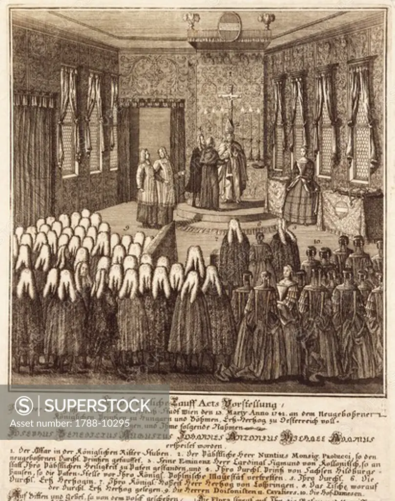 Austria, Vienna, Religious service in Vienna at the time of Joseph II, engraving