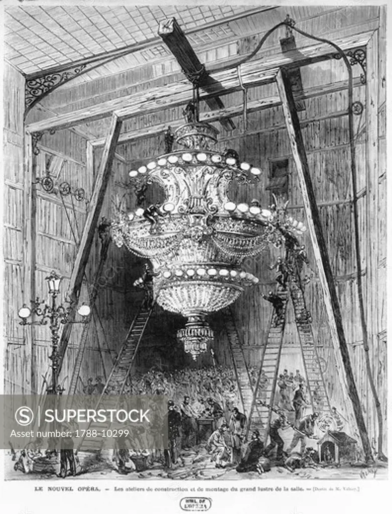 France, Paris, The manufacturing of the great chandelier for the Opera Garnier in Paris, based on a design by Charles Garnier (1825-1898)