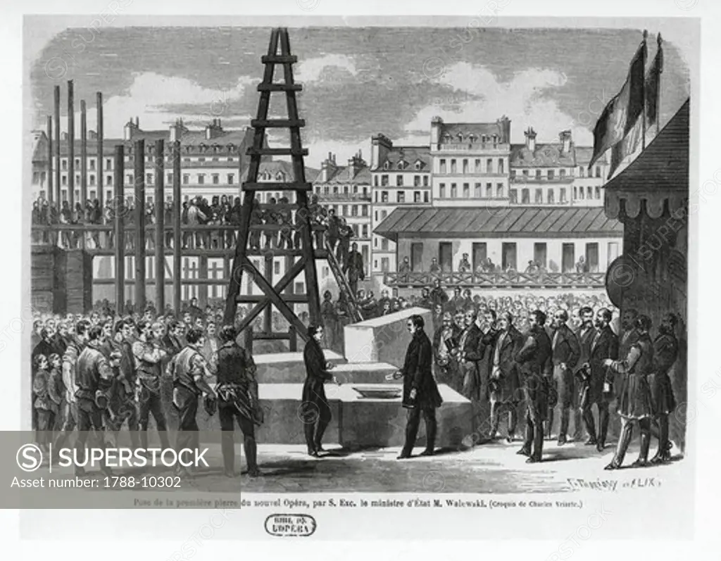 France, Paris, The laying of the foundation stone for the new building of the Opera National de Paris, designed by Charles Garnier (1825-1898) and built between 1862 and 1875. July 21, 1862