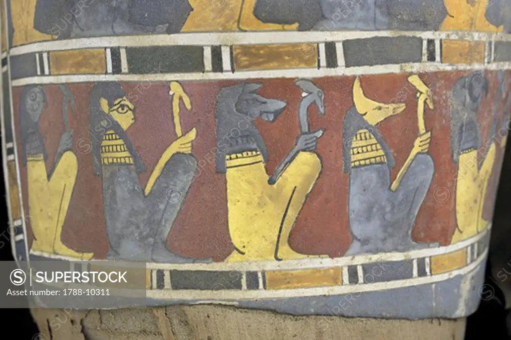 Egypt, Saqqara necropolis, Detail of cartonnage, Gods