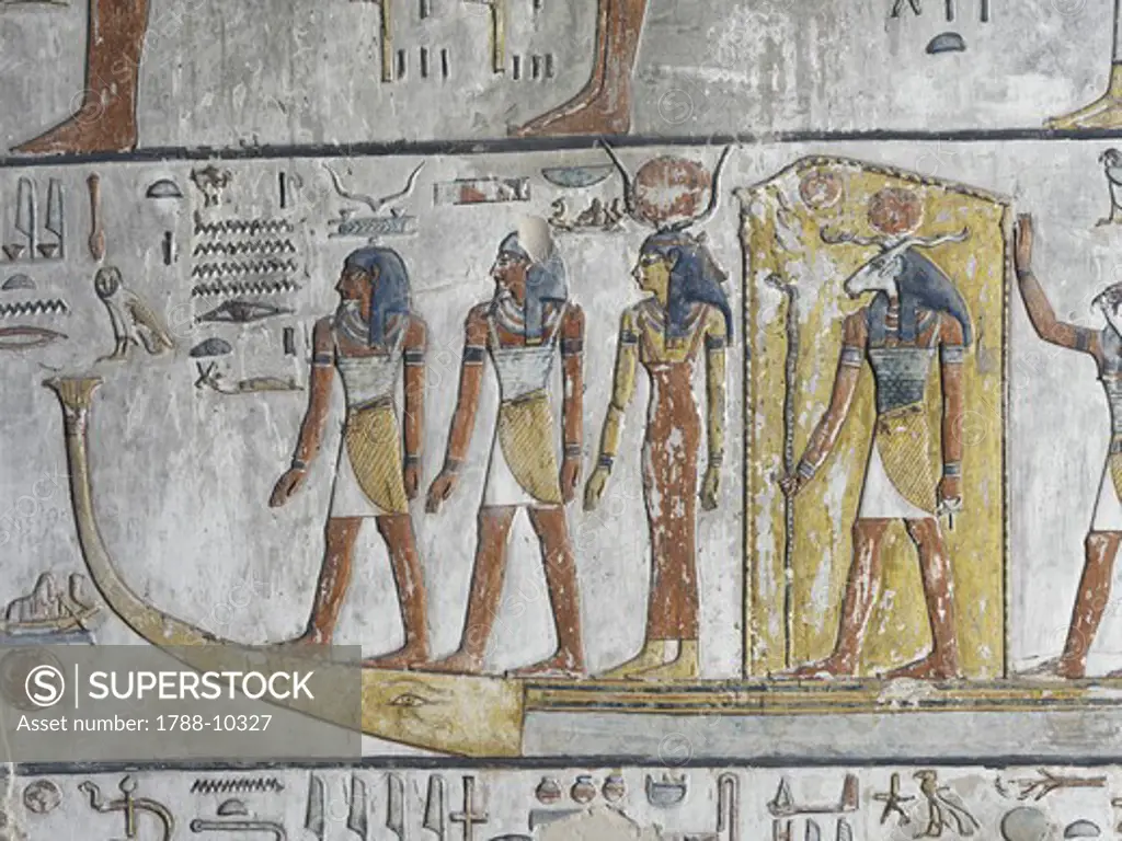 Egypt, Thebes, Luxor, Valley of the Kings, Mural paintings, Side Chamber, Tomb of Seti I