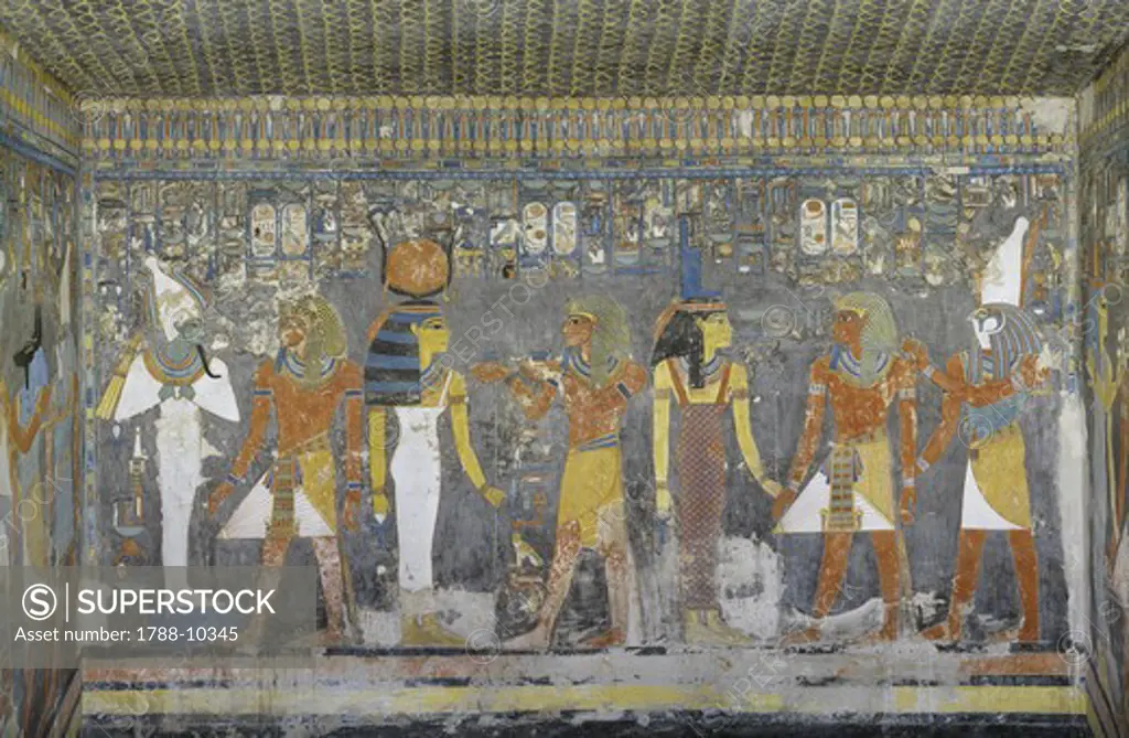 Egypt, Thebes, Luxor, Valley of the Kings, Mural paintings, Burial chamber, Tomb of Horemheb