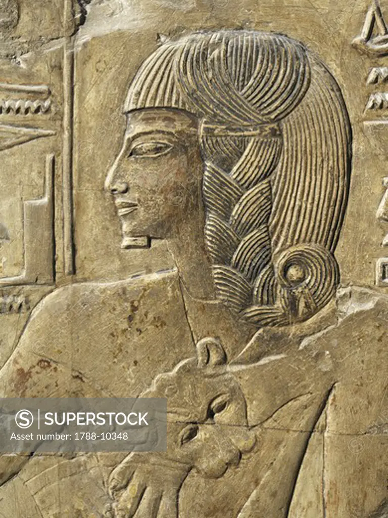 Egypt, Thebes, Luxor, Valley of the Kings, close-up of relief in corridor, Tomb of Seti I