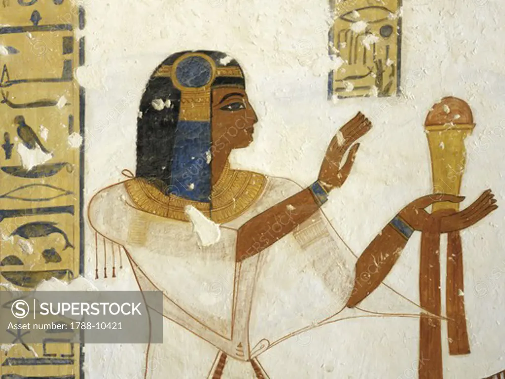 Egypt, Thebes, Luxor, Valley of the Kings, Tomb of Prince Mentuherkhepeshef, mural painting of Prince, 20th dynasty