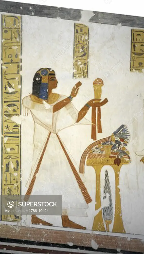 Egypt, Thebes, Luxor, Valley of the Kings, Tomb of Prince Mentuherkhepeshef, mural painting of Prince, 20th dynasty