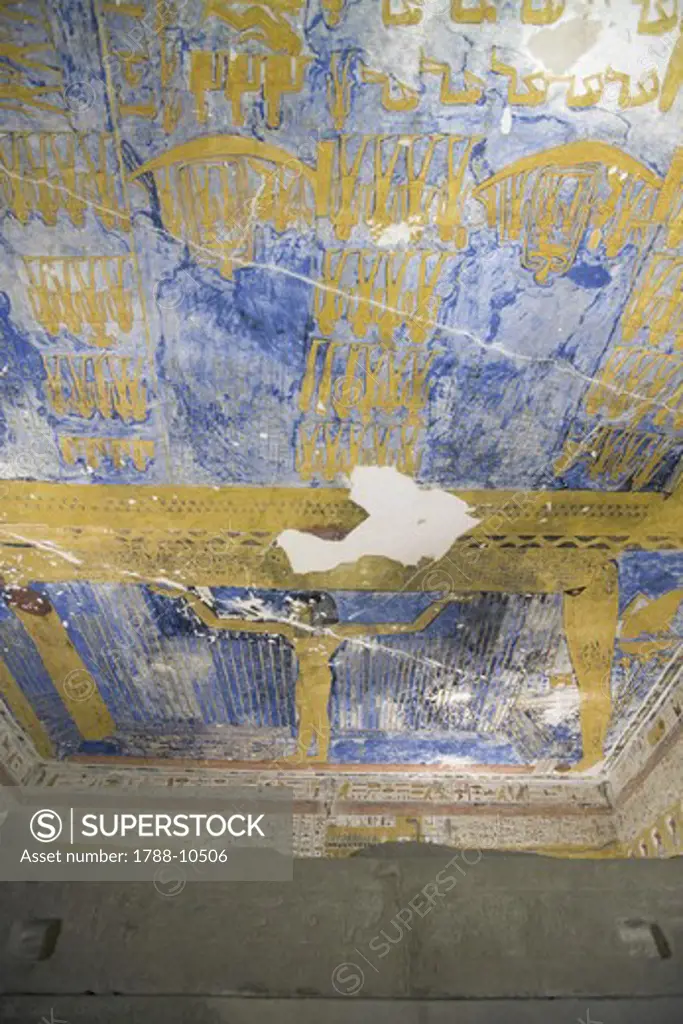 Egypt, Thebes, Luxor. Valley of the Kings, West Valley, Tomb of Ramses VII, Sky-goddess Nut and astronomical motifs in Burial chamber from 20th dynasty