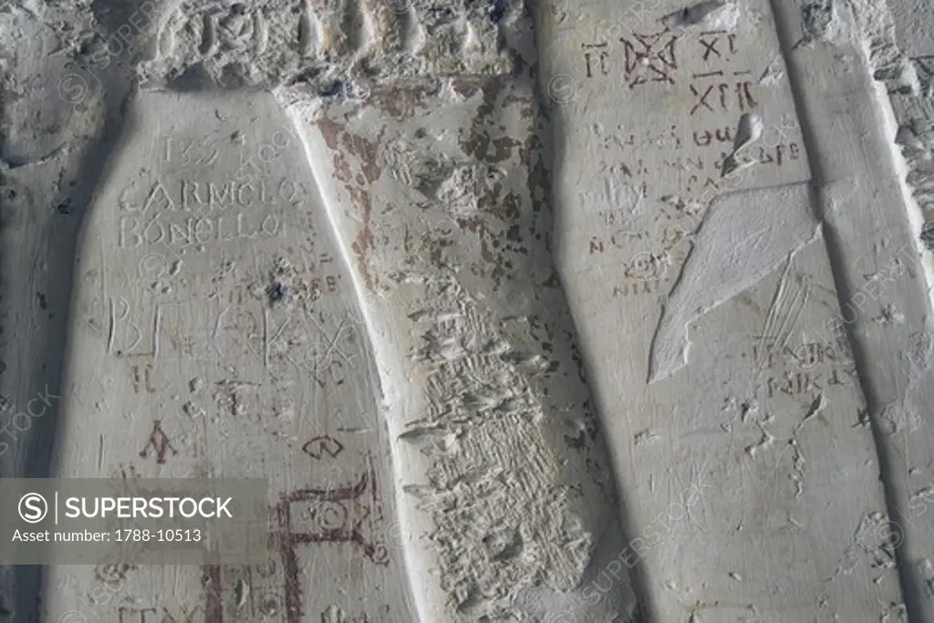 Egypt, Thebes, Luxor, Valley of the Kings, Tomb of Ramses IV, graffiti on wall in corridor one, from twentieth dynasty