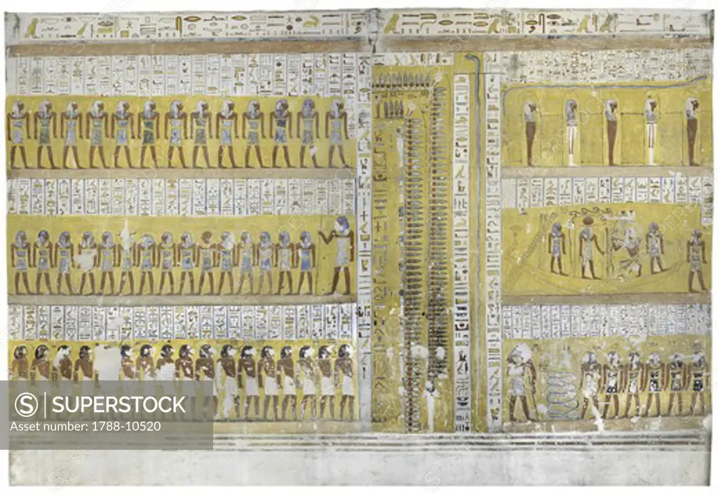 Egypt, Thebes, Luxor, Valley of the Kings, Tomb of Ramses IV, mural painting from Illustrated Book of Gates, from twentieth dynasty