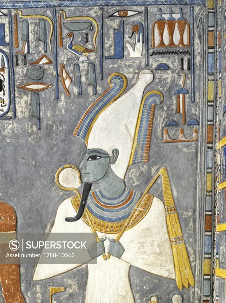 Egypt, Thebes, Luxor, Valley of the Kings, Tomb of Horemheb, Vestibule, Mural paintings, Osiris