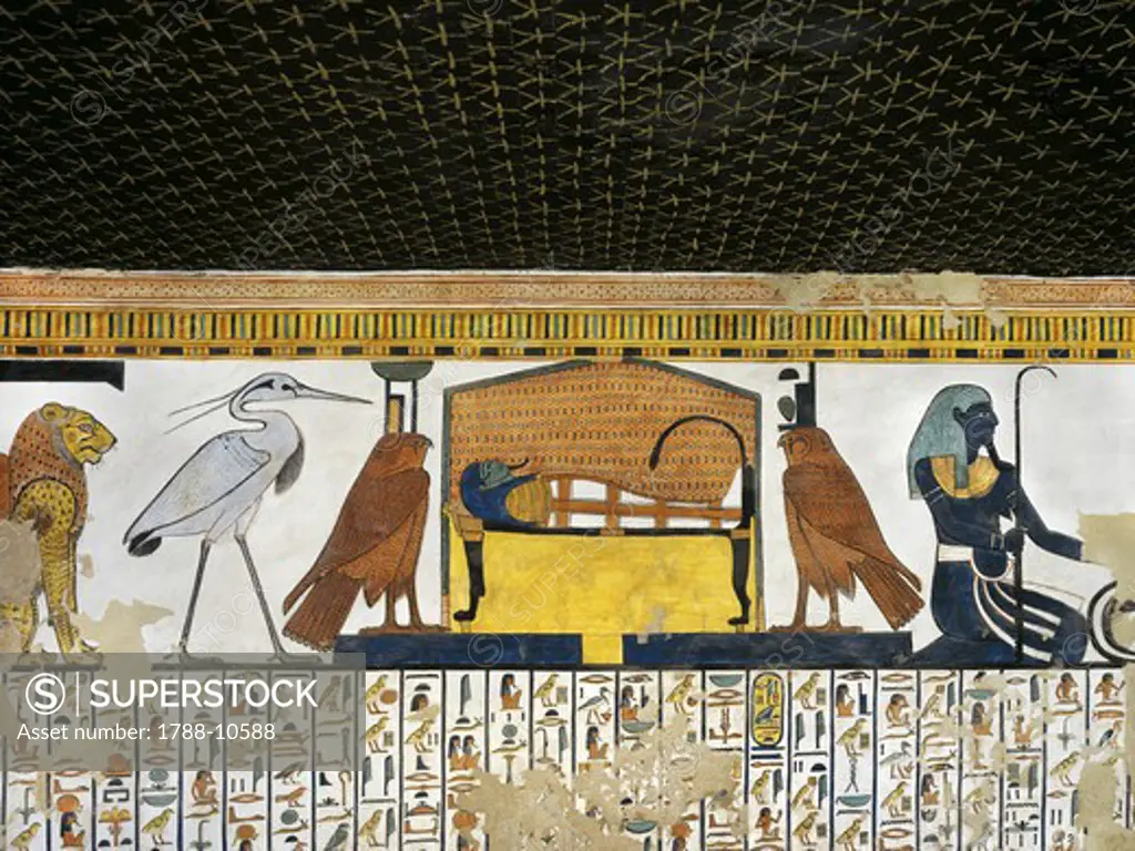 Egypt, Thebes, Luxor, Valley of the Queens, Tomb of Nefertari, Antechamber to burial chamber, Mural paintings, Illustrated Book of the Dead, Chapter 17