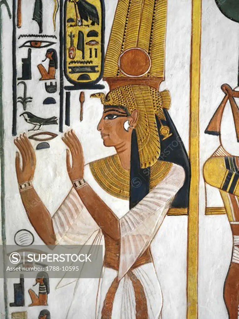 Egypt, Thebes, Luxor, Valley of the Queens, Tomb of Nefertari, Annex to antechamber, Mural paintings, Queen