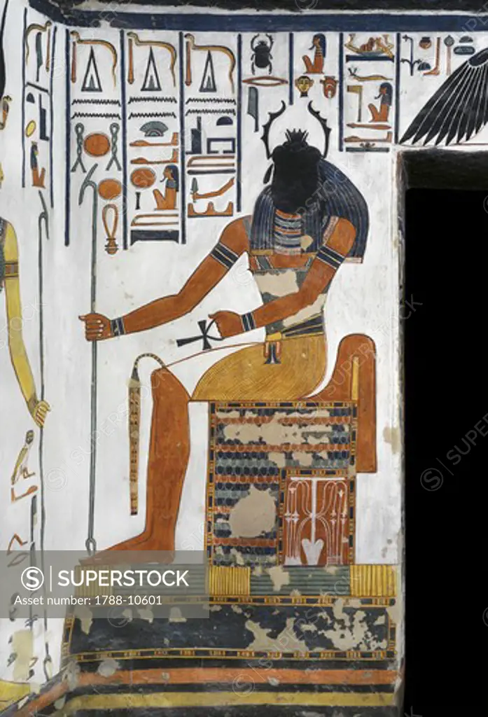 Egypt, Thebes, Luxor, Valley of the Queens, Tomb of Nefertari, Vestibule, Mural paintings, Scarab-head sun-god Khepri