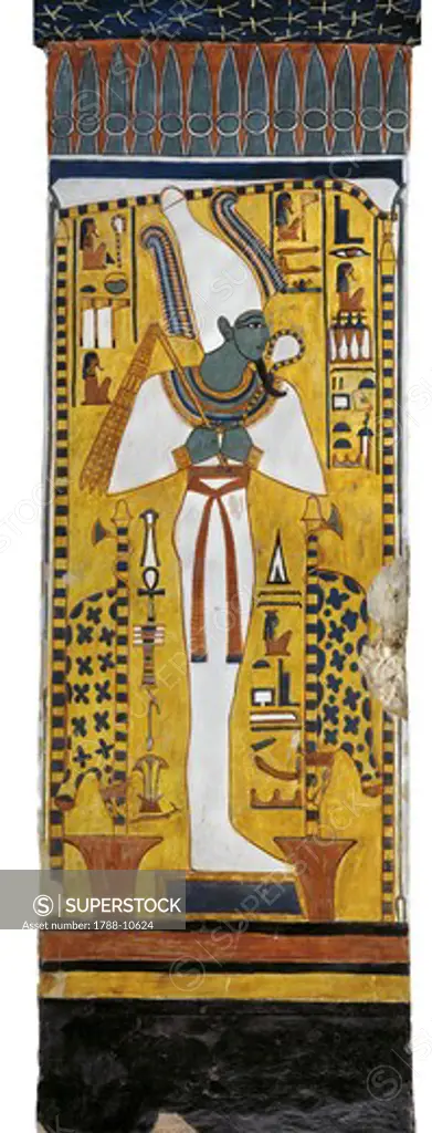 Egypt, Thebes, Luxor, Valley of the Queens, Tomb of Nefertari, mural painting of Osiris in Burial chamber from 19th dynasty