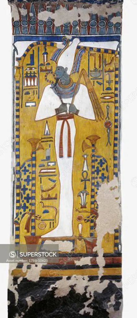 Egypt, Thebes, Luxor, Valley of the Queens, Tomb of Nefertari, mural painting of Osiris in Burial chamber from 19th dynasty