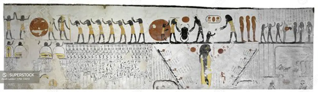 Egypt, Thebes, Luxor, Valley of the Kings, Tomb of Ramses IX, mural painting illustrating Book of Earth in Burial chamber from twentieth dynasty