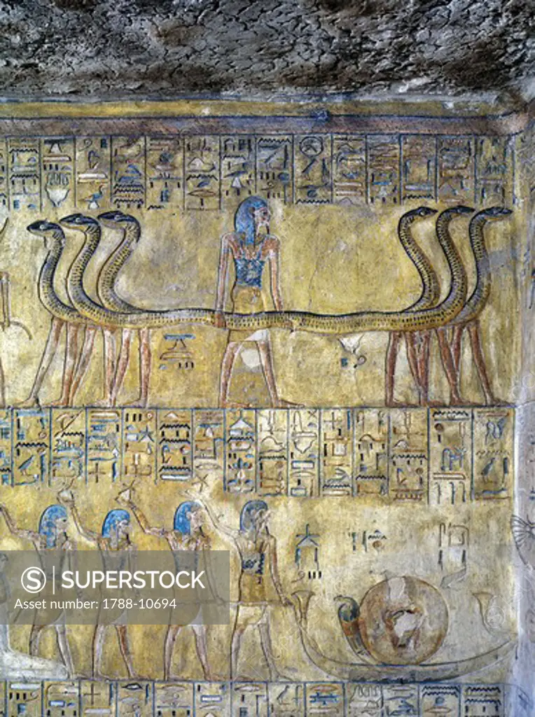 Egypt, Thebes, Luxor, Valley of the Kings, Tomb of Tausert, mural paintings expanded by Setnakht from twentieth dynasty
