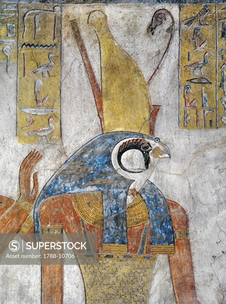 Egypt, Thebes, Luxor, Valley of the Kings, Tomb of Tausert, mural painting of Horus, from twentieth dynasty