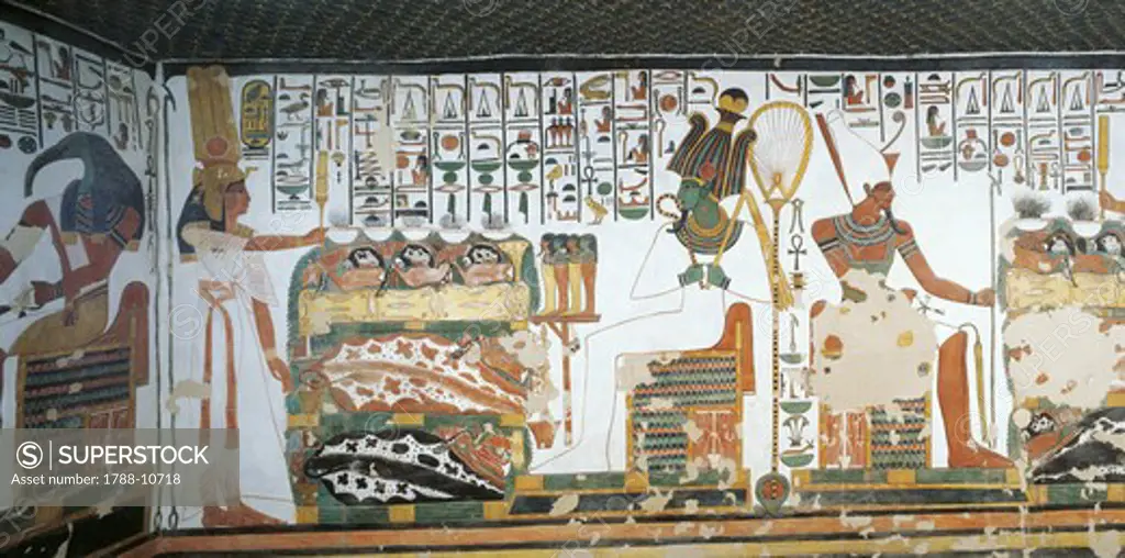 Egypt, Thebes, Luxor, Valley of the Kings, Tomb of Nefertari. Vestibule. Mural paintings
