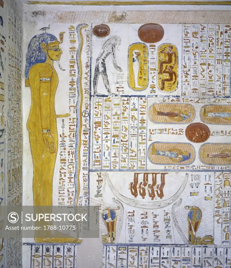 Egypt, Thebes, Luxor, Valley of the Kings, Tomb of Ramses VI, mural painting from Illustrated Book of Gates and Book of Caverns, from 20th dynasty