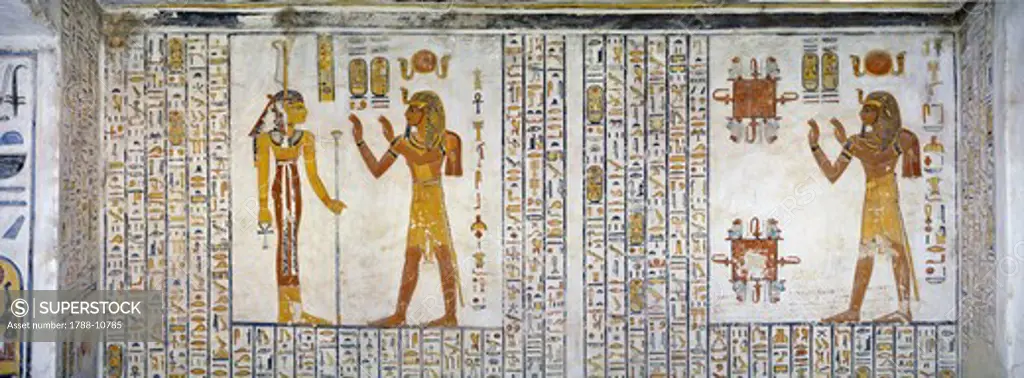 Egypt, Thebes, Luxor, Valley of the Kings, Tomb of Ramses VI, mural painting from Illustrated Book of the Dead, in Burial chamber from 20th dynasty