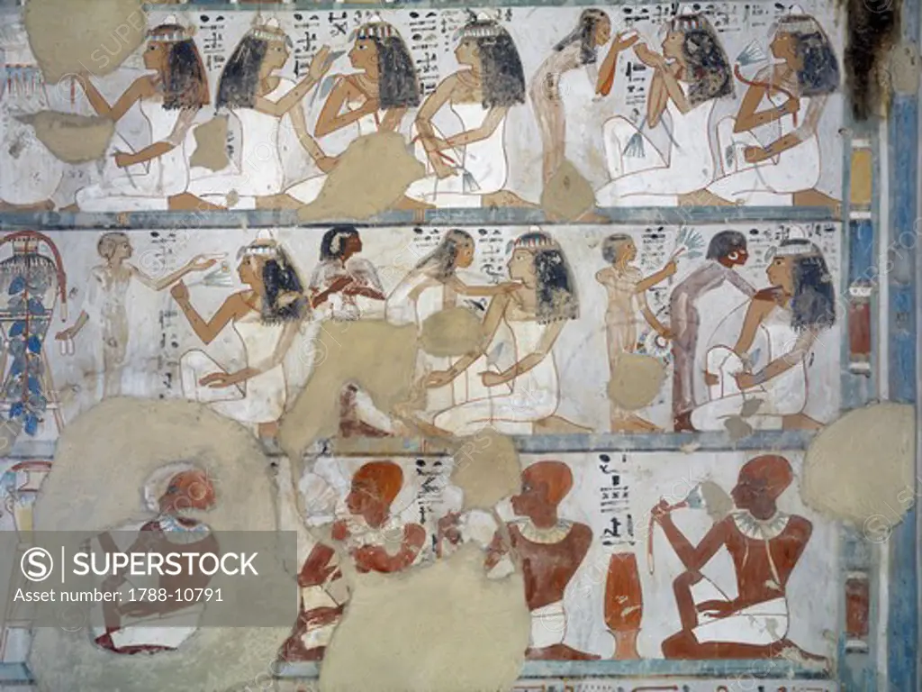 Egypt, Thebes, Luxor, Sheikh 'Abd al-Qurna, Tomb of steward to first Amon prophet at Karnak Djehuty, mural paintings from 18th dynasty
