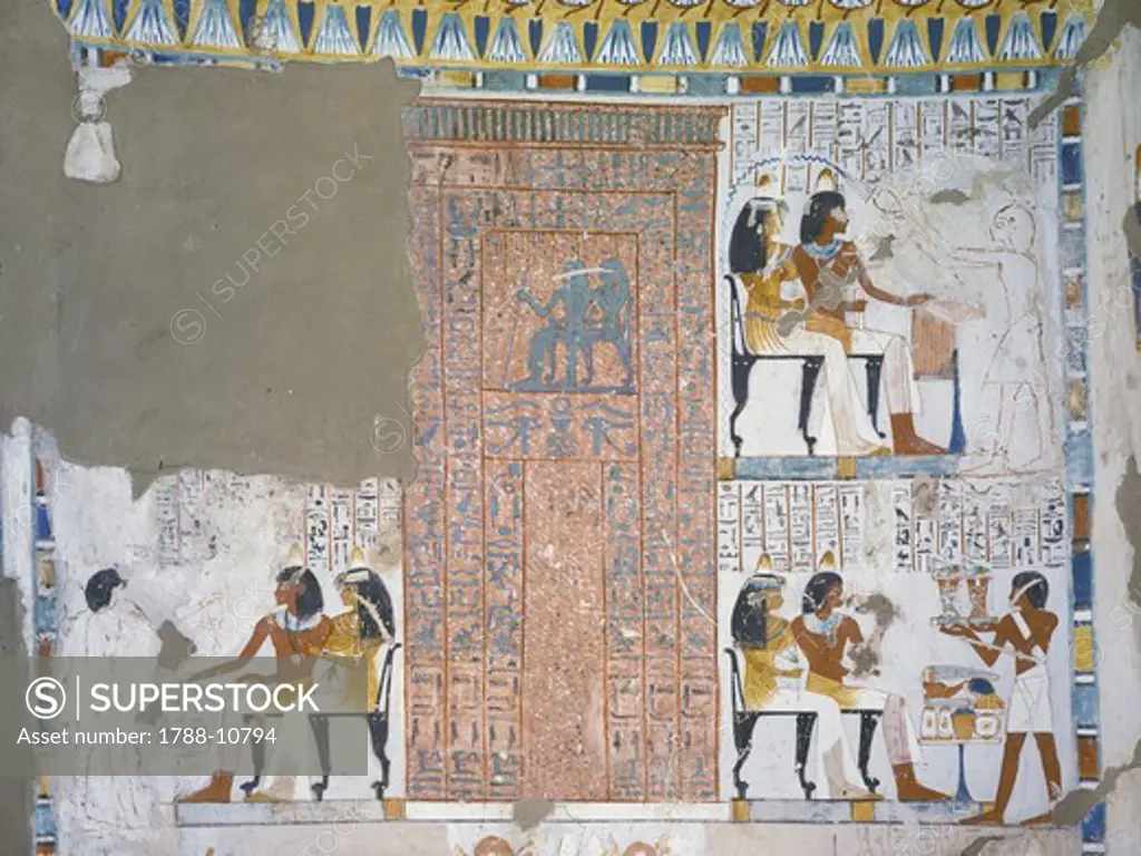 Egypt, Thebes, Luxor, Sheikh 'Abd al-Qurna, Tomb of Huy and Kener, mural paintings from 18th dynasty
