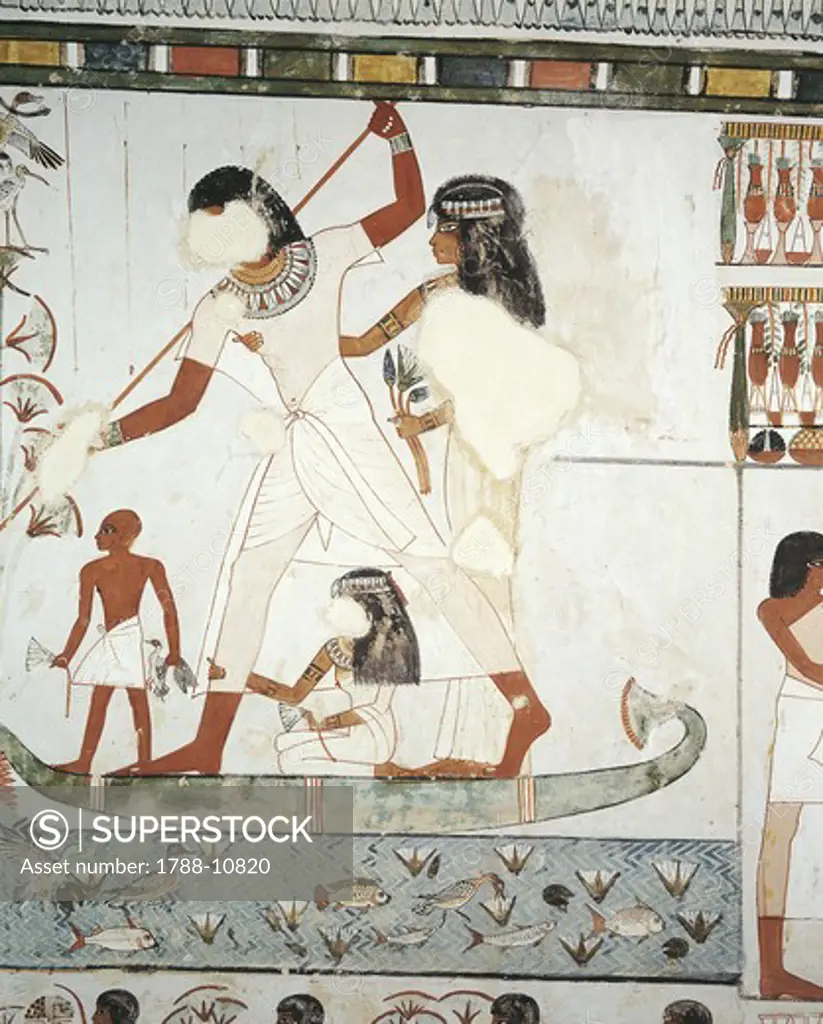 Egypt, Thebes, Luxor, Sheikh 'Abd al-Qurna, Tomb of royal estate supervisor Menna, Burial chamber, Mural paintings, Hunting scene