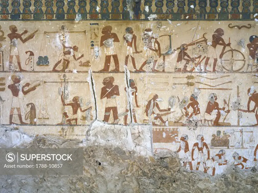 Egypt, Thebes, Luxor, Sheikh 'Abd al-Qurna, Tomb of high priest of Amon Menkheperraseneb, Mural paintings, Craftsmen