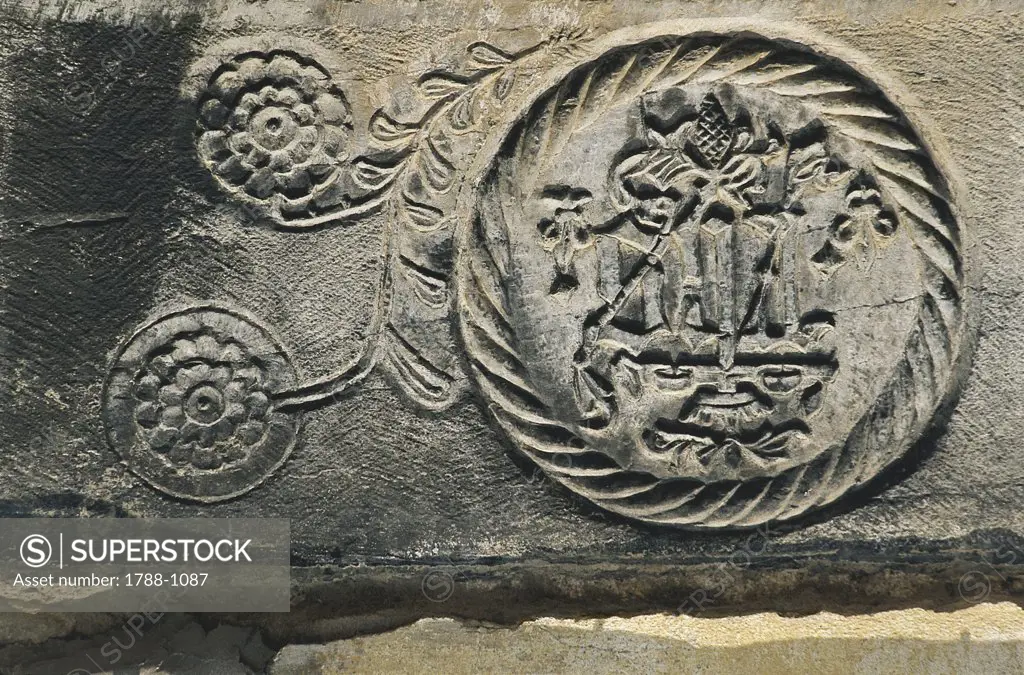 Close-up of carving on stone, Pigna, Liguria Region, Italy