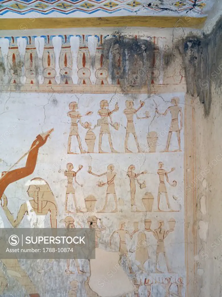 Egypt, Thebes, Luxor, Sheikh 'Abd al-Qurna, Tomb of royal cupbearer Suemnut, Mural paintings, Votive offerings