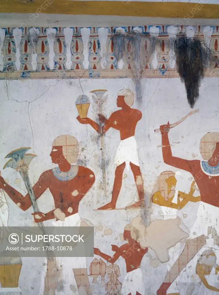 Egypt, Thebes, Luxor, Sheikh 'Abd al-Qurna, Tomb of royal cupbearer Suemnut, Mural paintings, Hunting scenes and votive offerings