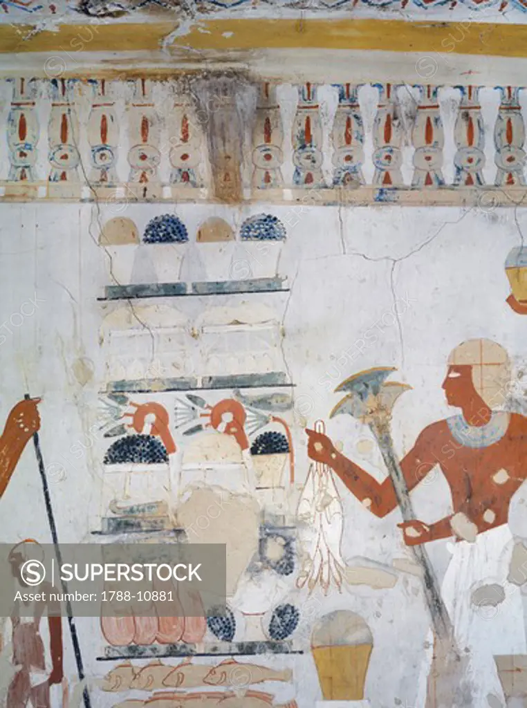 Egypt, Thebes, Luxor, Sheikh 'Abd al-Qurna, Tomb of royal cupbearer Suemnut, Mural paintings, Votive offerings