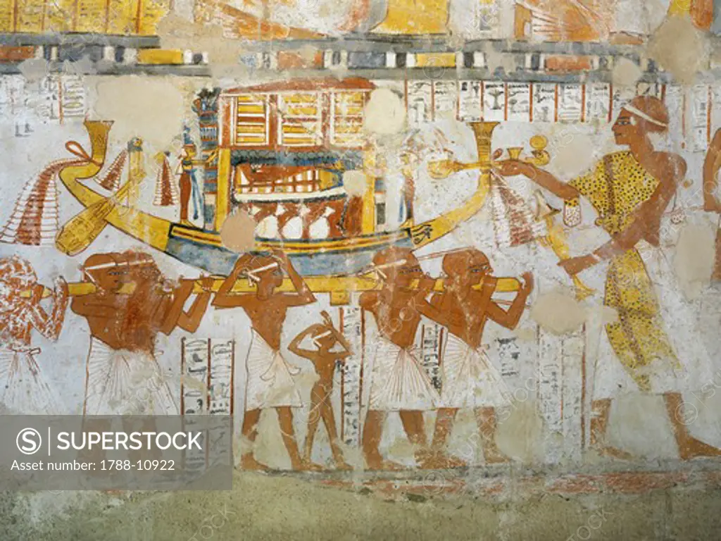 Egypt, Thebes, Luxor, Sheikh 'Abd al-Qurna, Tomb of head of altar at Ramesseum Nakhtamun, Mural painting depicting ritual offerings