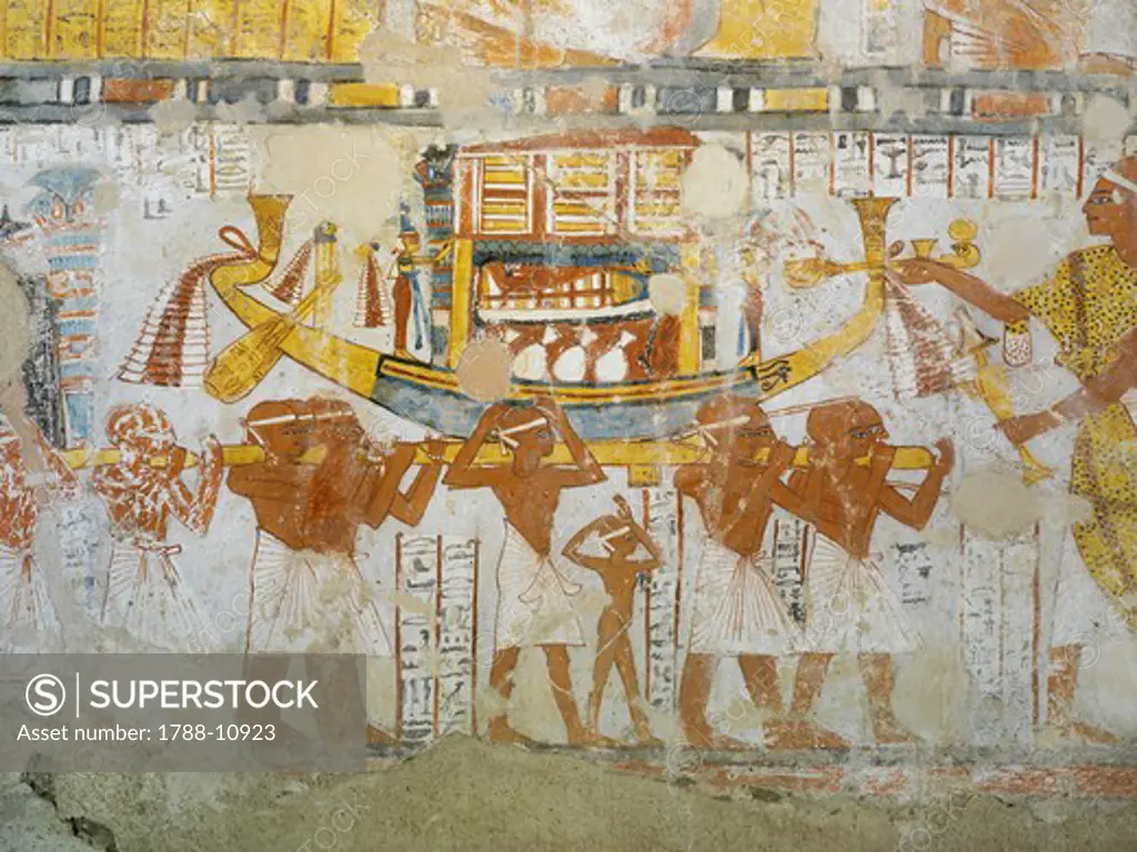 Egypt, Thebes, Luxor, Sheikh 'Abd al-Qurna, Tomb of head of altar at Ramesseum Nakhtamun, Mural painting depicting ritual offerings