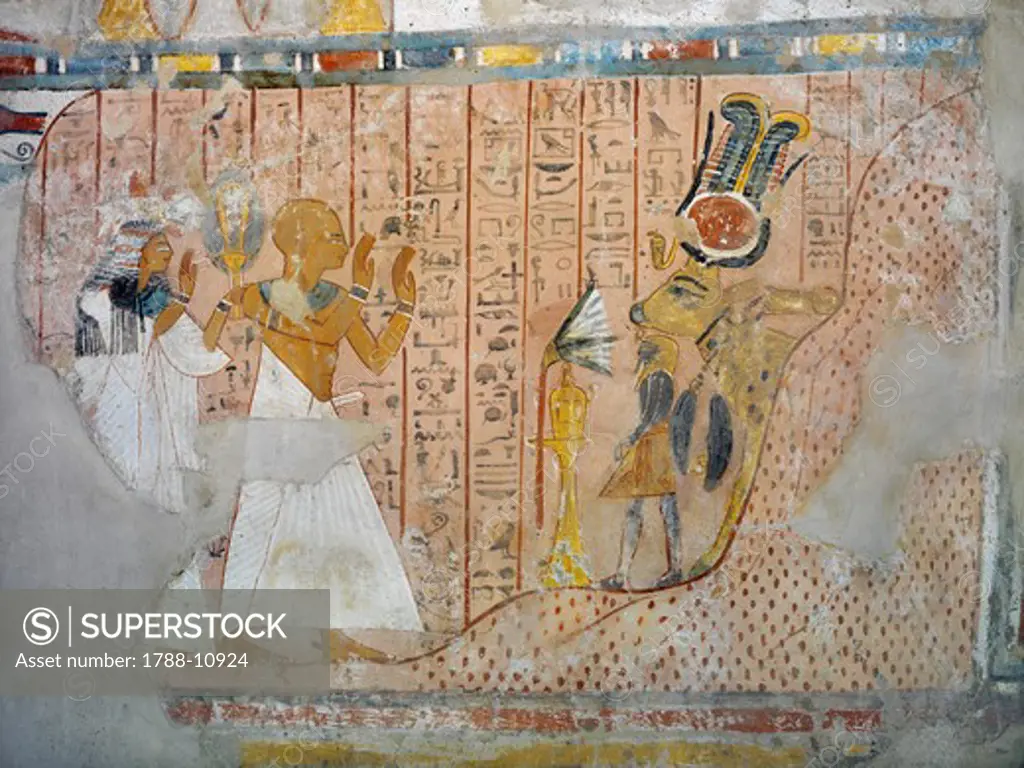 Egypt, Thebes, Luxor, Sheikh 'Abd al-Qurna, Tomb of head of altar at Ramesseum Nakhtamun, Mural painting depicting divinity
