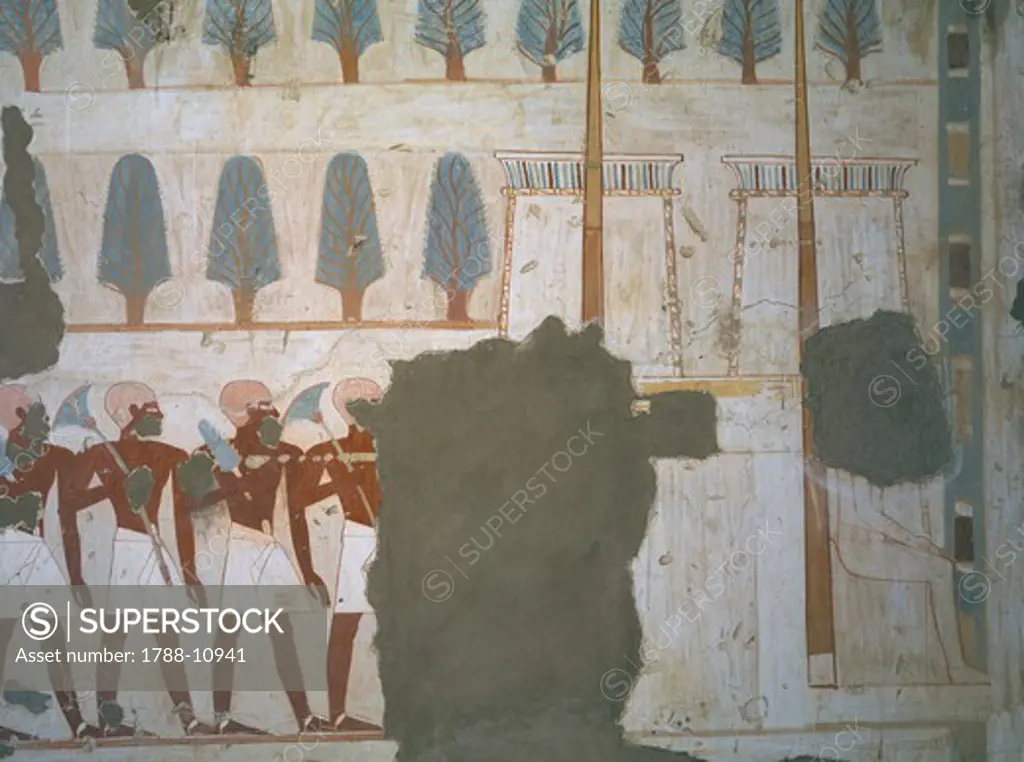 Egypt, Thebes, Luxor, Sheikh 'Abd al-Qurna, Tomb of second priest of Amon Amenhotep Sise, Mural painting representing garden