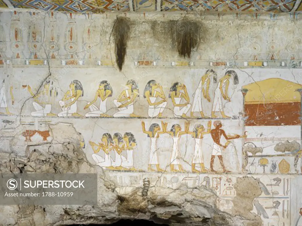 Egypt, Thebes, Luxor, Sheikh 'Abd al-Qurna, Mural paintings in Tomb of scribe and granary accountant at Amon's estate Amenemhat,