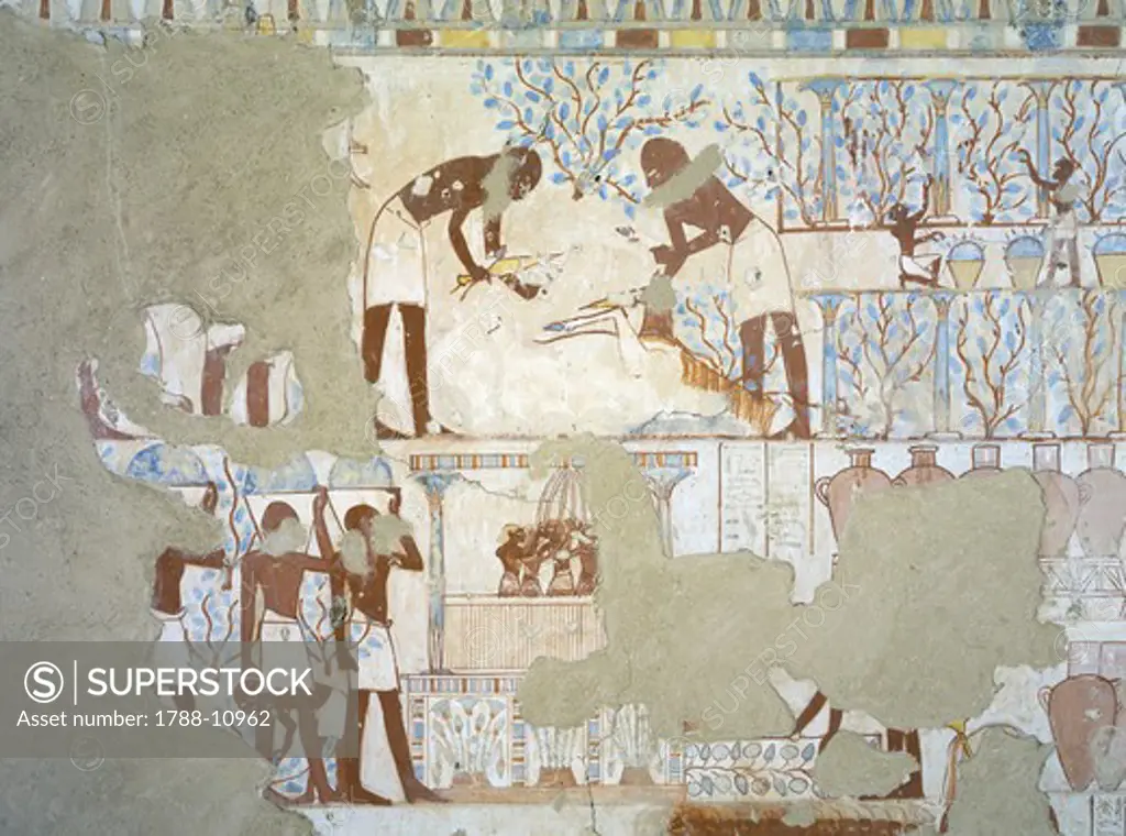 Egypt, Thebes, Luxor, Sheikh 'Abd al-Qurna, Tomb of city police captain Nebamun, mural paintings from eighteenth dynasty