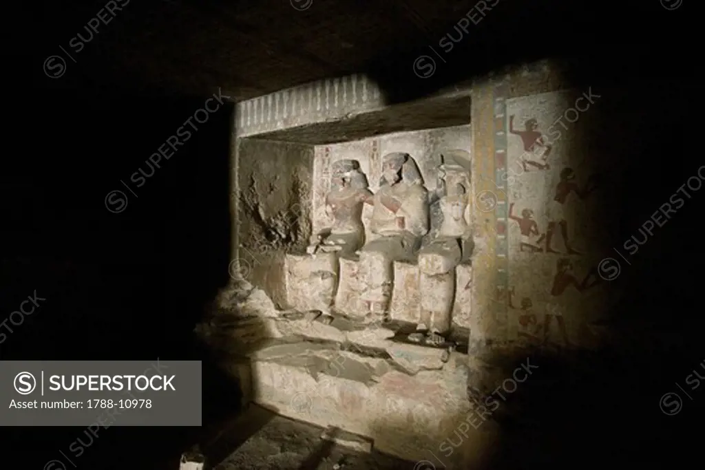 Egypt, Thebes, Luxor, Sheikh 'Abd al-Qurna, Tomb of first herald Duaerneheh, sculpture from eighteenth dynasty