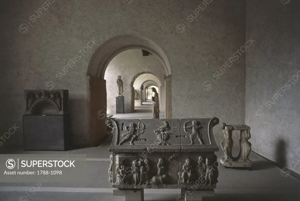Stone sculptures in a room - Italy - Veneto Region - Verona - Castelvecchio Museum