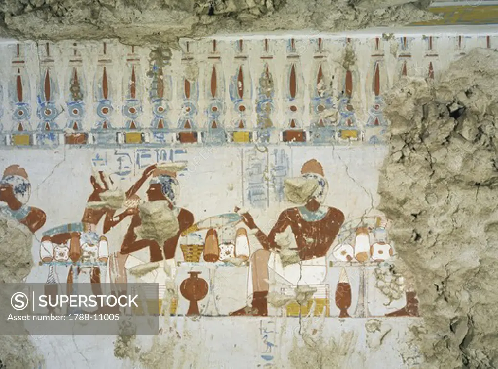 Egypt, Thebes, Luxor, Sheikh 'Abd al-Qurna, Tomb of scribe and granary accountant at Amon's estate Amenemhat, mural paintings of votive offerings from eighteenth dynasty