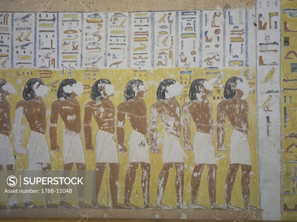 Egypt, Thebes, Luxor, Valley of the Kings, Mural painting in tomb of Ramses IV