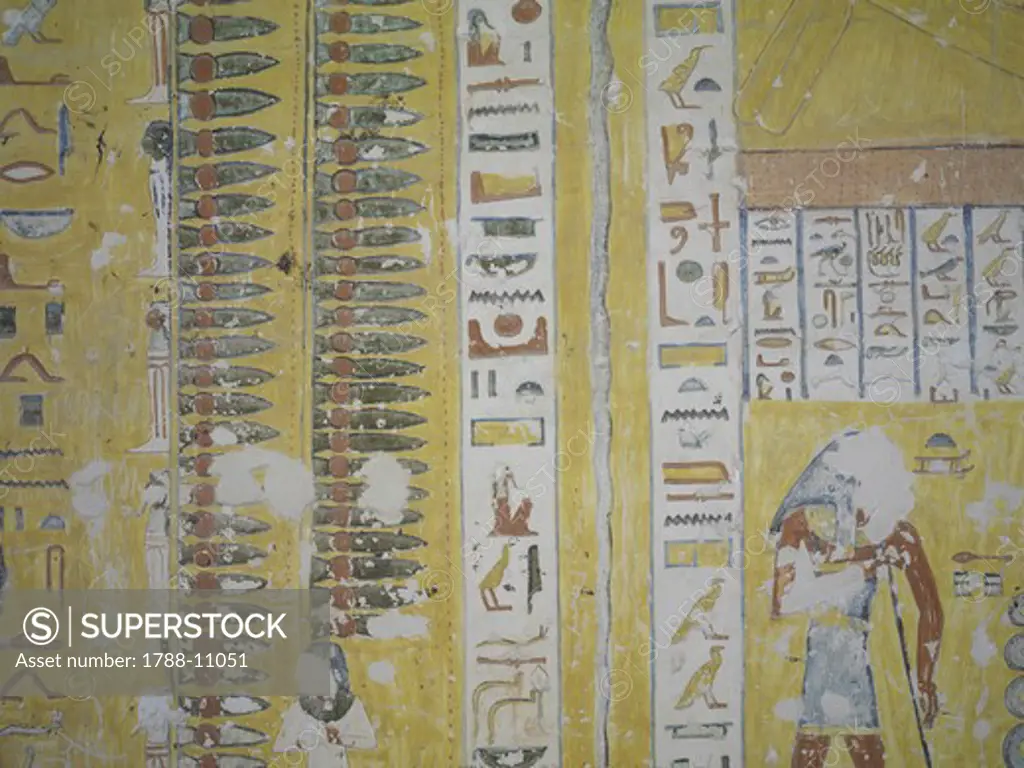 Egypt, Thebes, Luxor, Valley of the Kings, Mural painting in tomb of Ramses IV