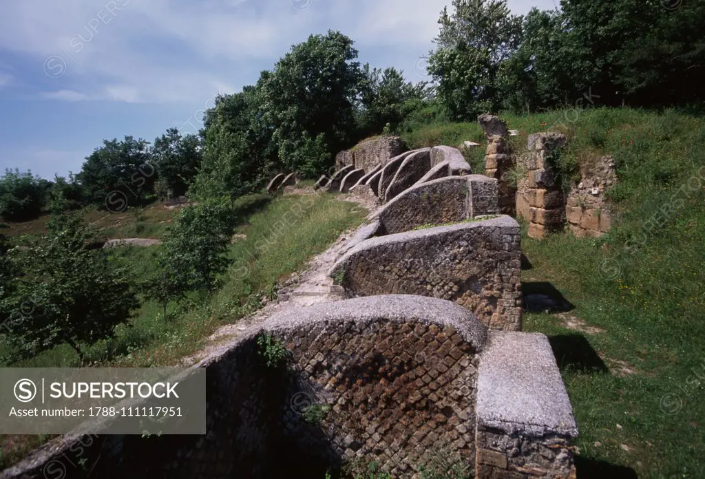 Ruins of the theatre, Ocriculum Archeological Park, Otricoli, Umbria, Italy, Roman civilization, 1st century AD.