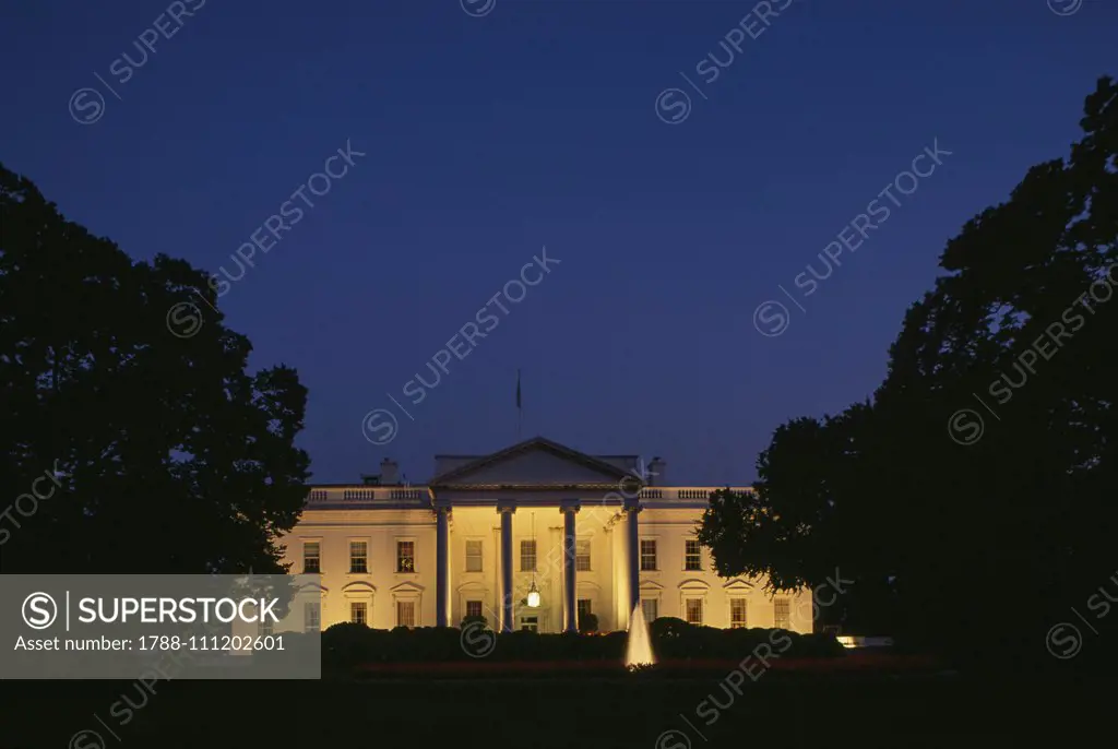 Night view of South Facade of White House, 1800, by James Hoban (1762-1831), Washington DC, District of Columbia, United States of America, 19th century.