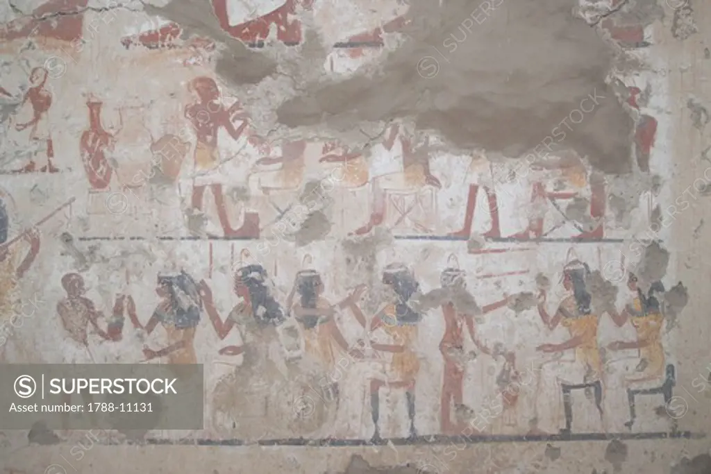 Egypt, Thebes, Luxor, Sheikh 'Abd El-Qurna, Tomb of  Neferronpet, detail of fresco